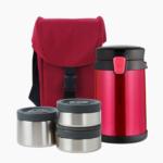 LHC8034RED - Bộ hộp cơm giữ nhiệt Lock&Lock Easy Take bằng thép không gỉ 2L, 420ml*2, 720ml*1, bộ muỗng và nĩa*1, túi đựng*1 - M
